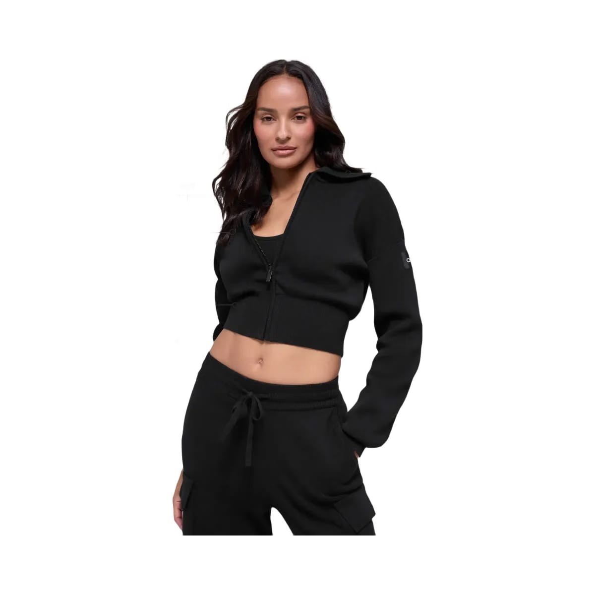 Alo Women's Scholar Knit Cropped Full Zip Jacket - Black