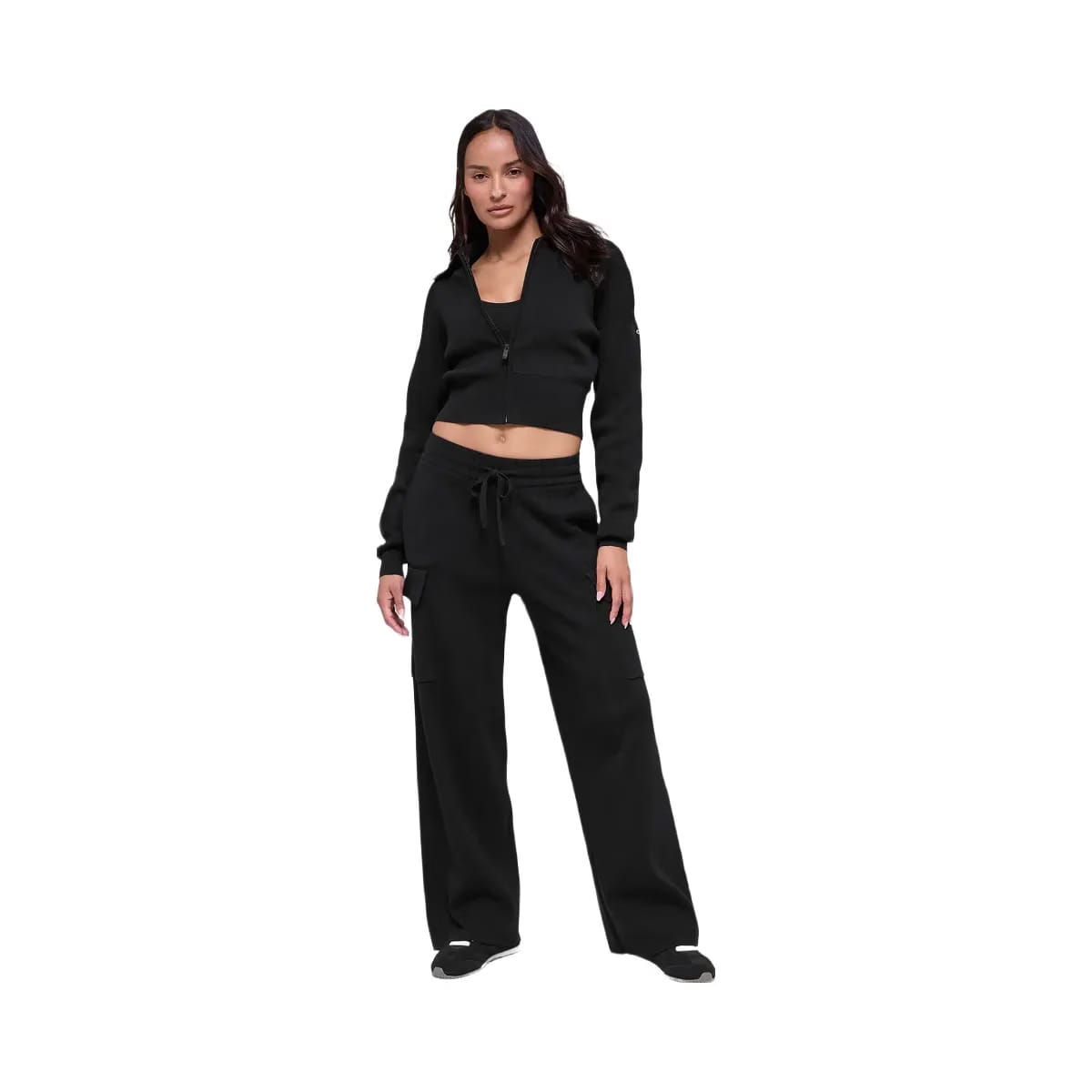Alo Women's Scholar Knit Cropped Full Zip Jacket - Black