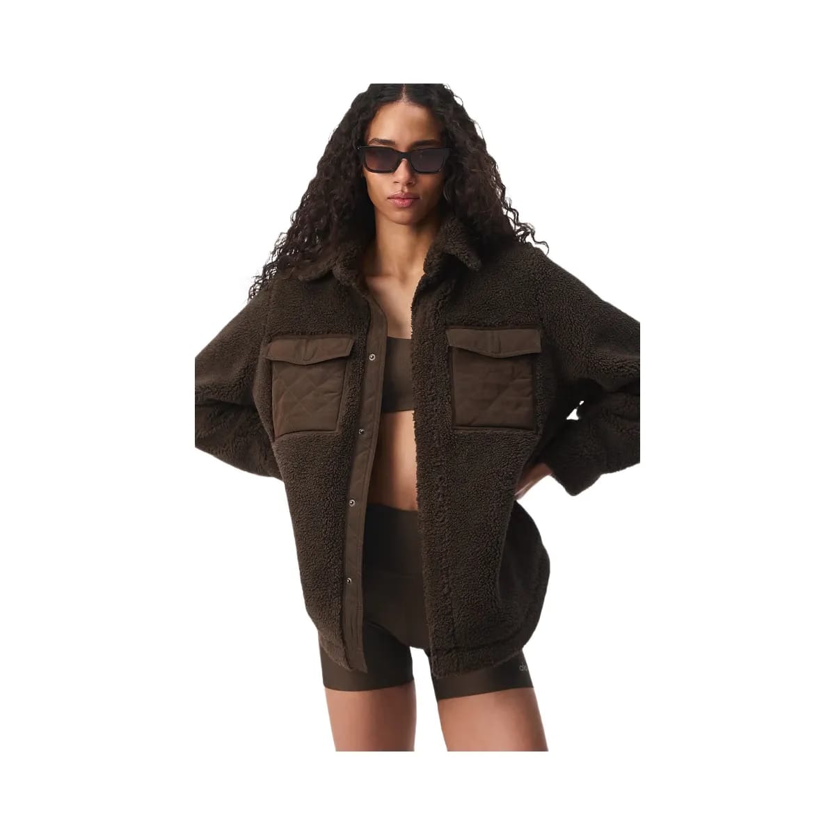 Alo Women's Sherpa Edge Shacket - Espresso