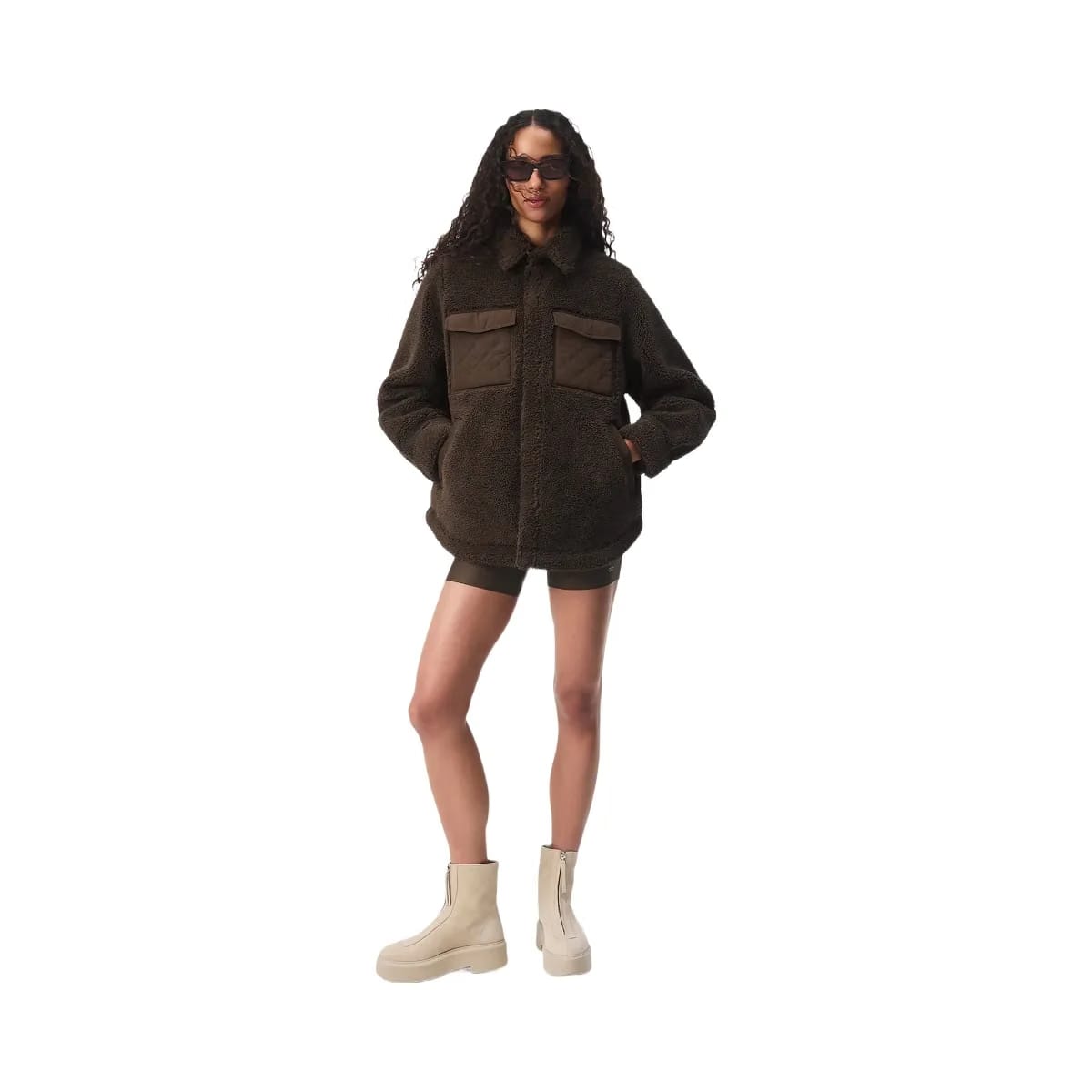 Alo Women's Sherpa Edge Shacket - Espresso