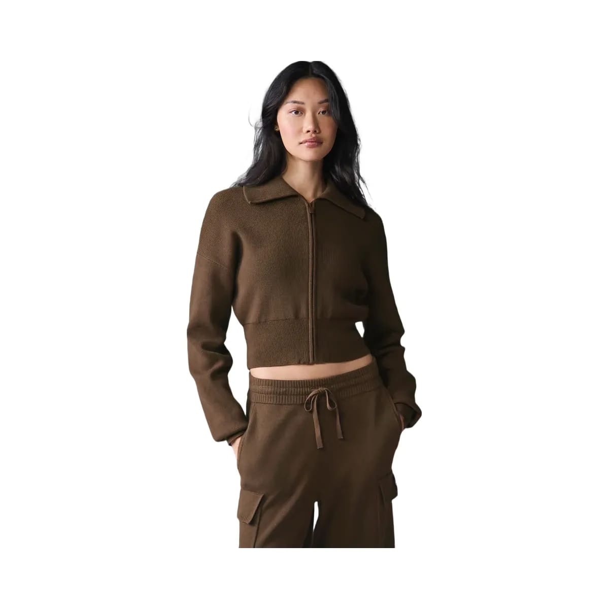 Alo Women's Scholar Knit Cropped Full Zip Jacket - Espresso