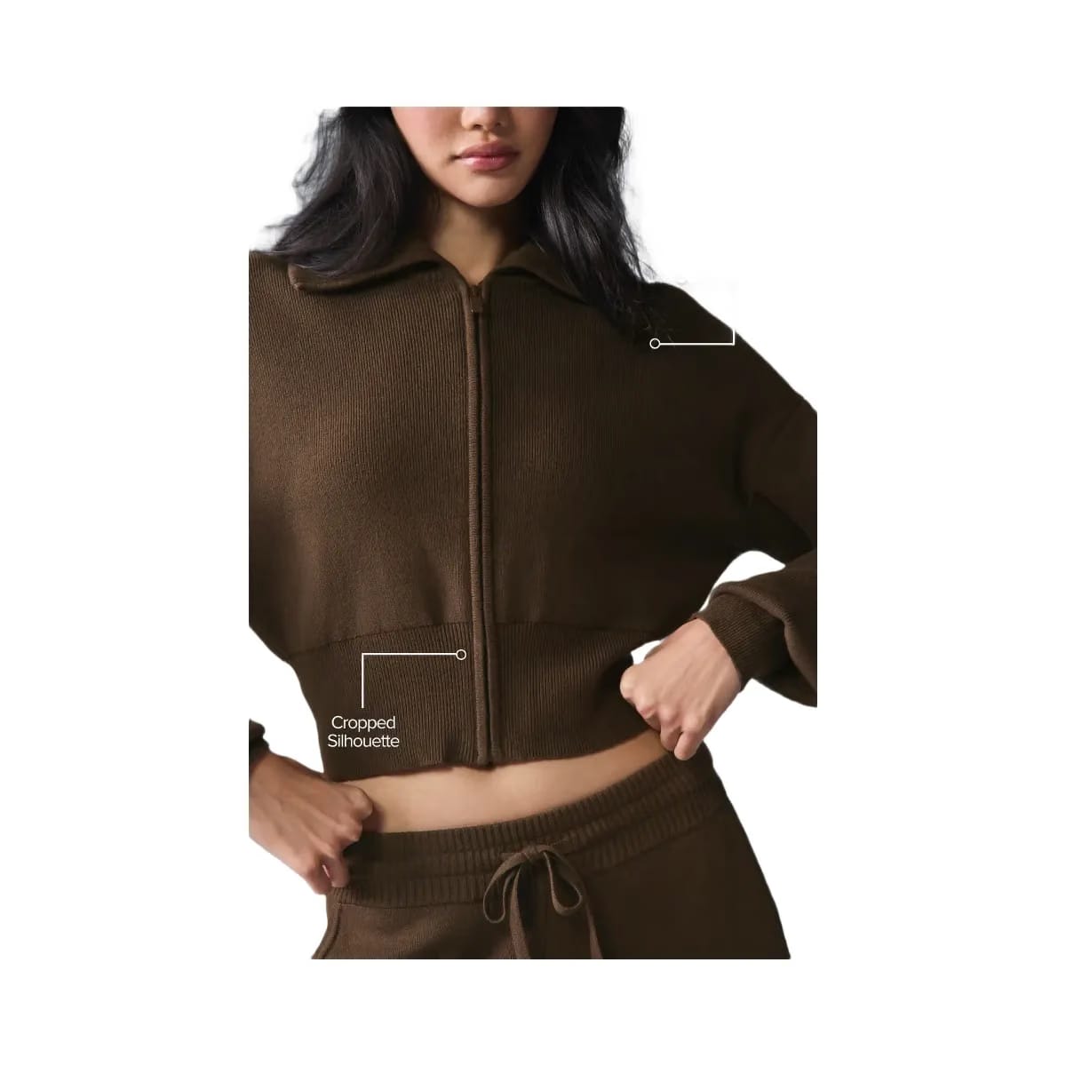 Alo Women's Scholar Knit Cropped Full Zip Jacket - Espresso