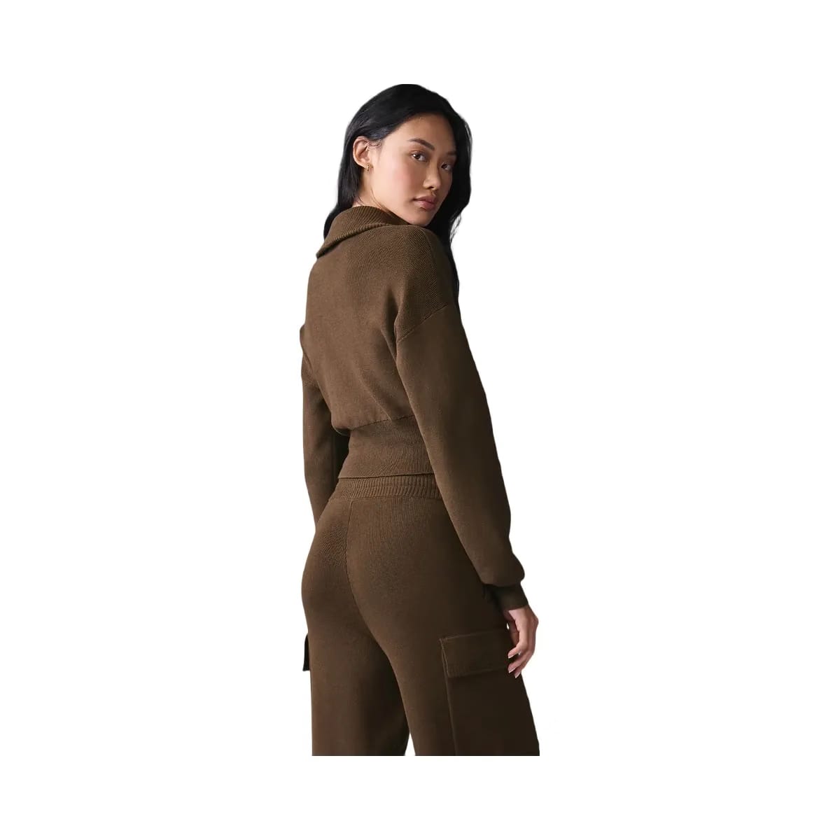 Alo Women's Scholar Knit Cropped Full Zip Jacket - Espresso