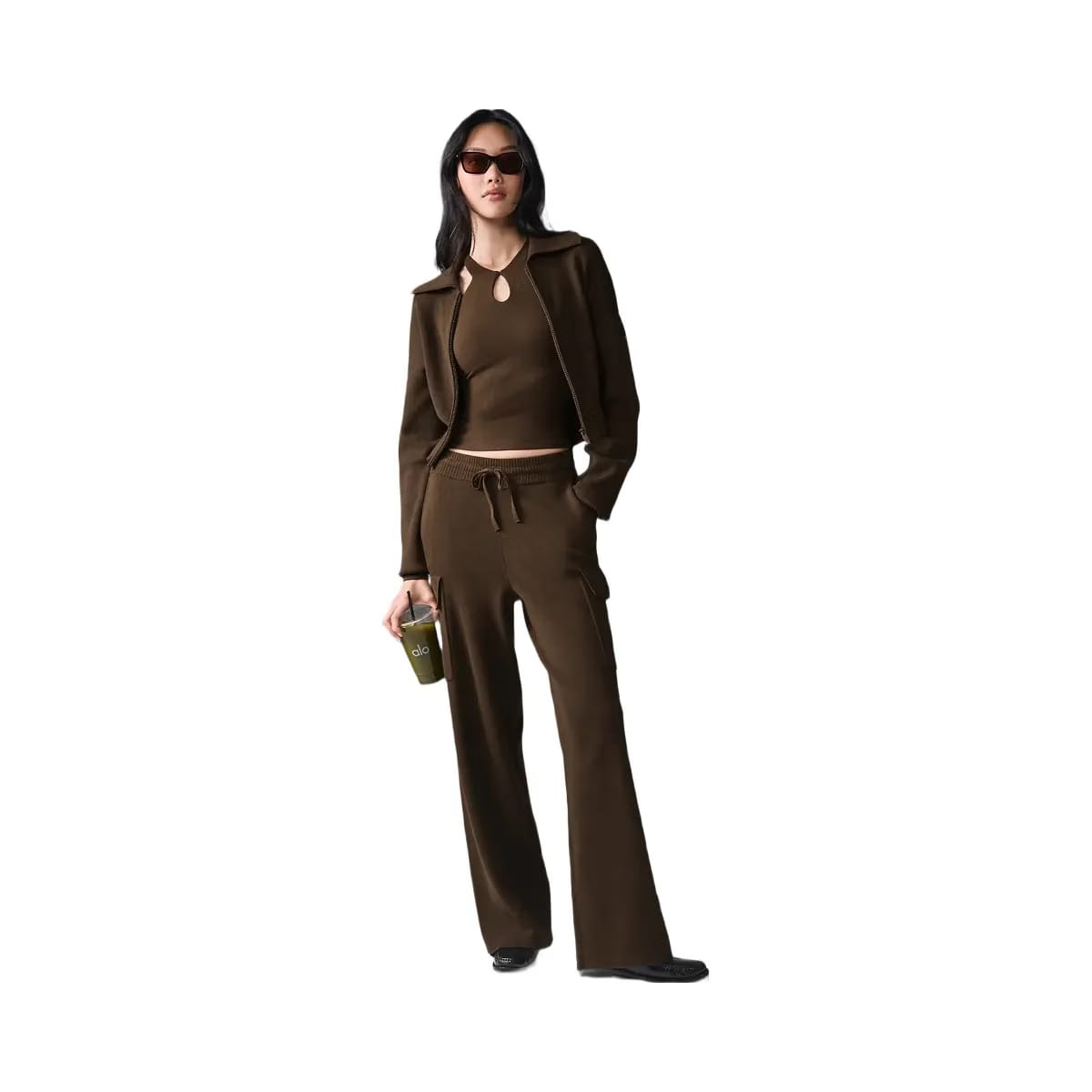Alo Women's Scholar Knit Cropped Full Zip Jacket - Espresso