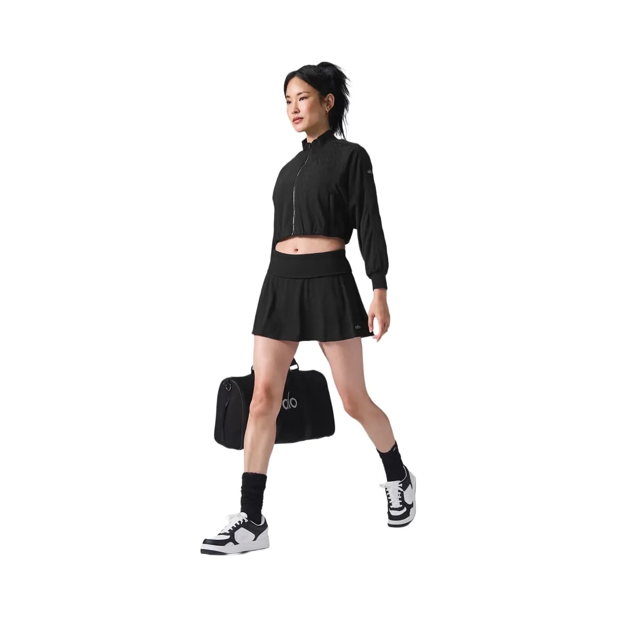 Alo Women's Cropped Doubles Only Full Zip Jacket - Black