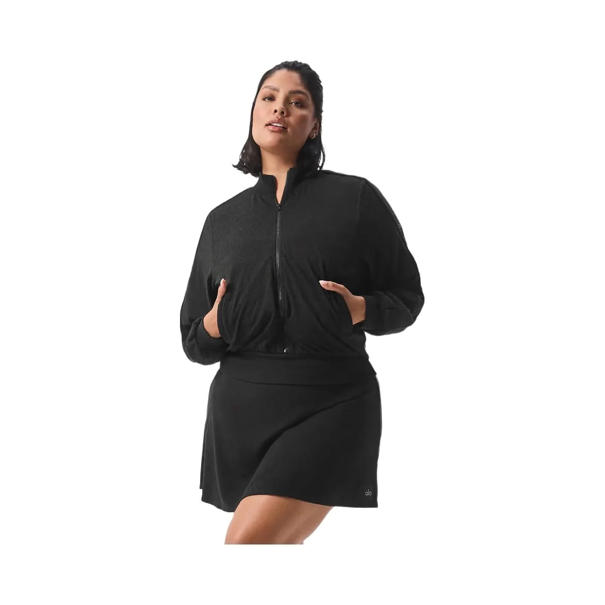 Alo Women's Cropped Doubles Only Full Zip Jacket - Black