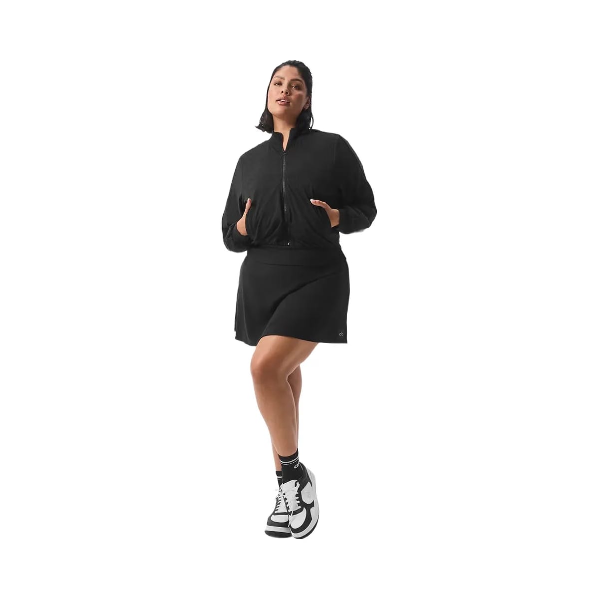 Alo Women's Cropped Doubles Only Full Zip Jacket - Black