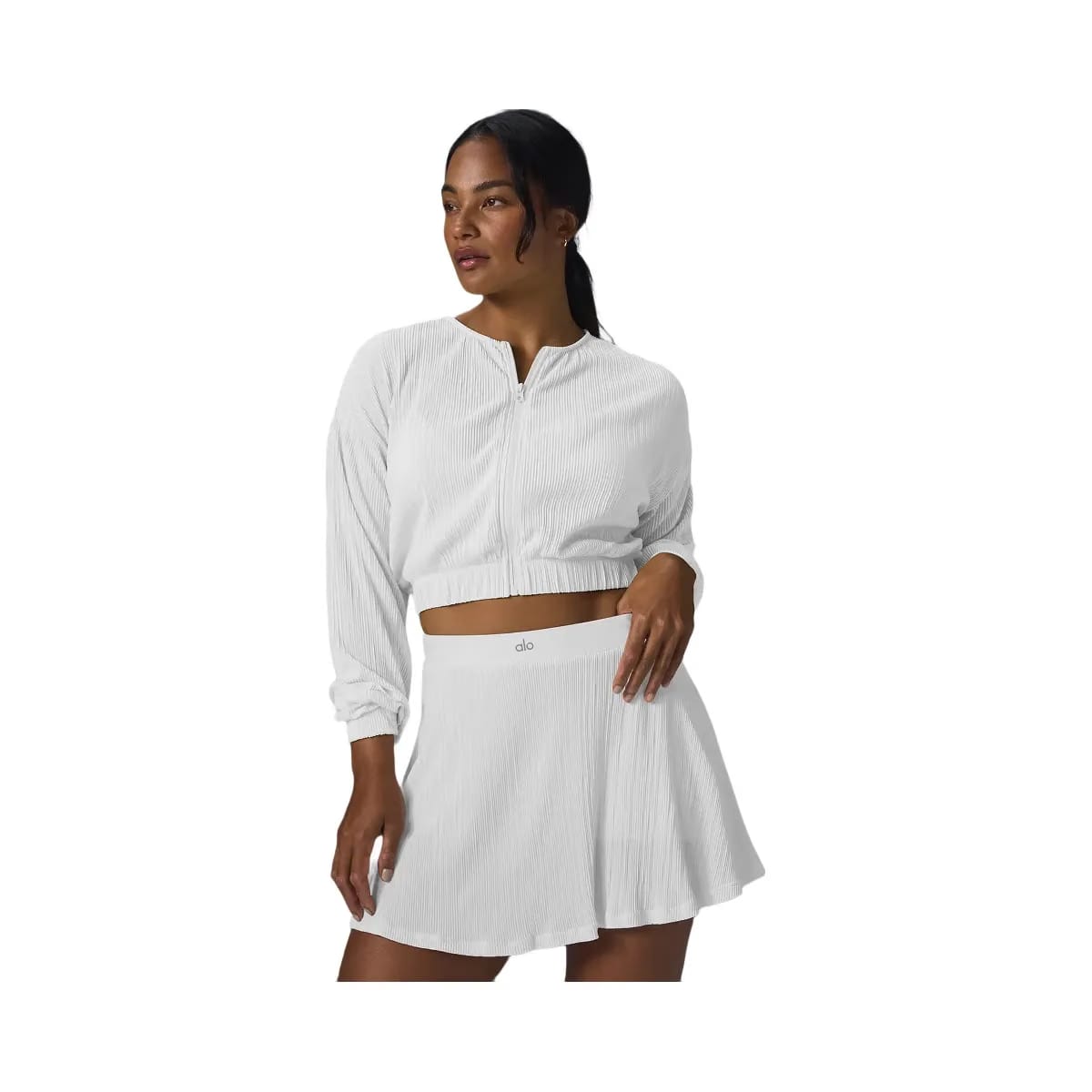 Alo Women's Cropped Micro Plisse Jacket - White