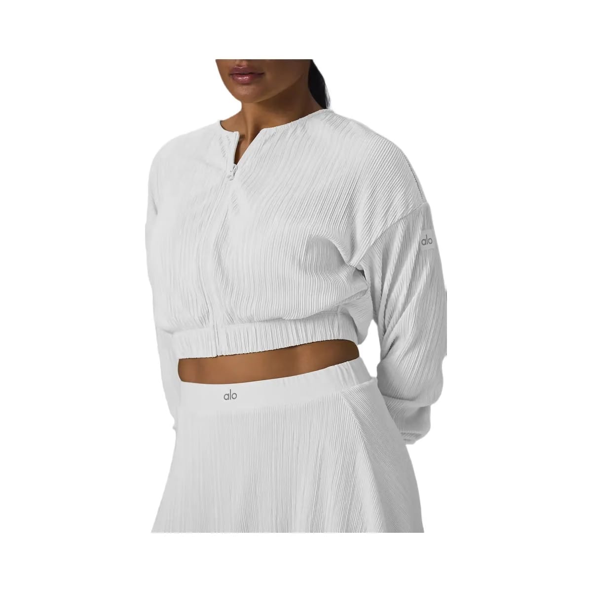 Alo Women's Cropped Micro Plisse Jacket - White