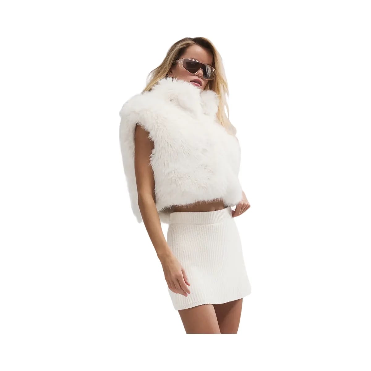 Alo Women's Opulent Faux Fur Cropped Vest - Ivory