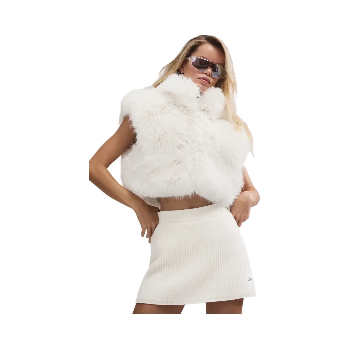 Alo Women's Opulent Faux Fur Cropped Vest - Ivory