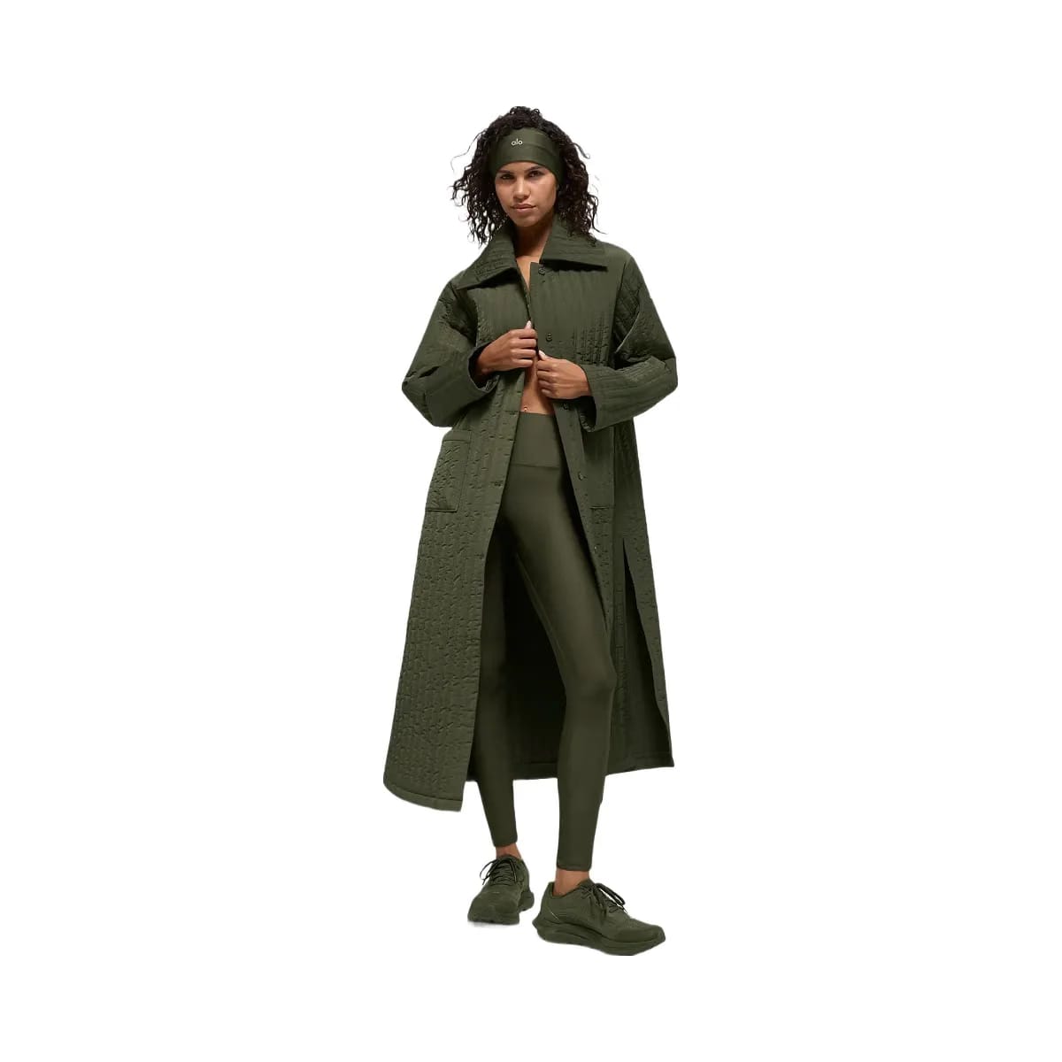 Alo Women's Quilted Skyline Long Coat - Green Olive