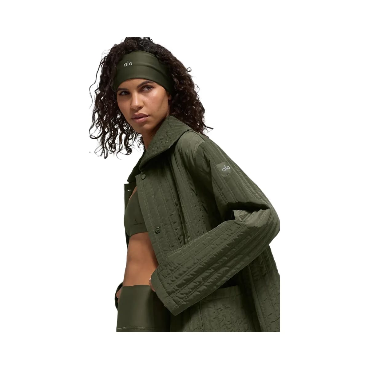Alo Women's Quilted Skyline Long Coat - Green Olive