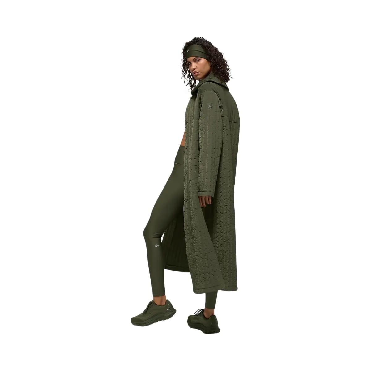 Alo Women's Quilted Skyline Long Coat - Green Olive