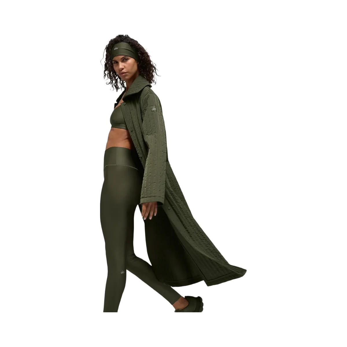 Alo Women's Quilted Skyline Long Coat - Green Olive