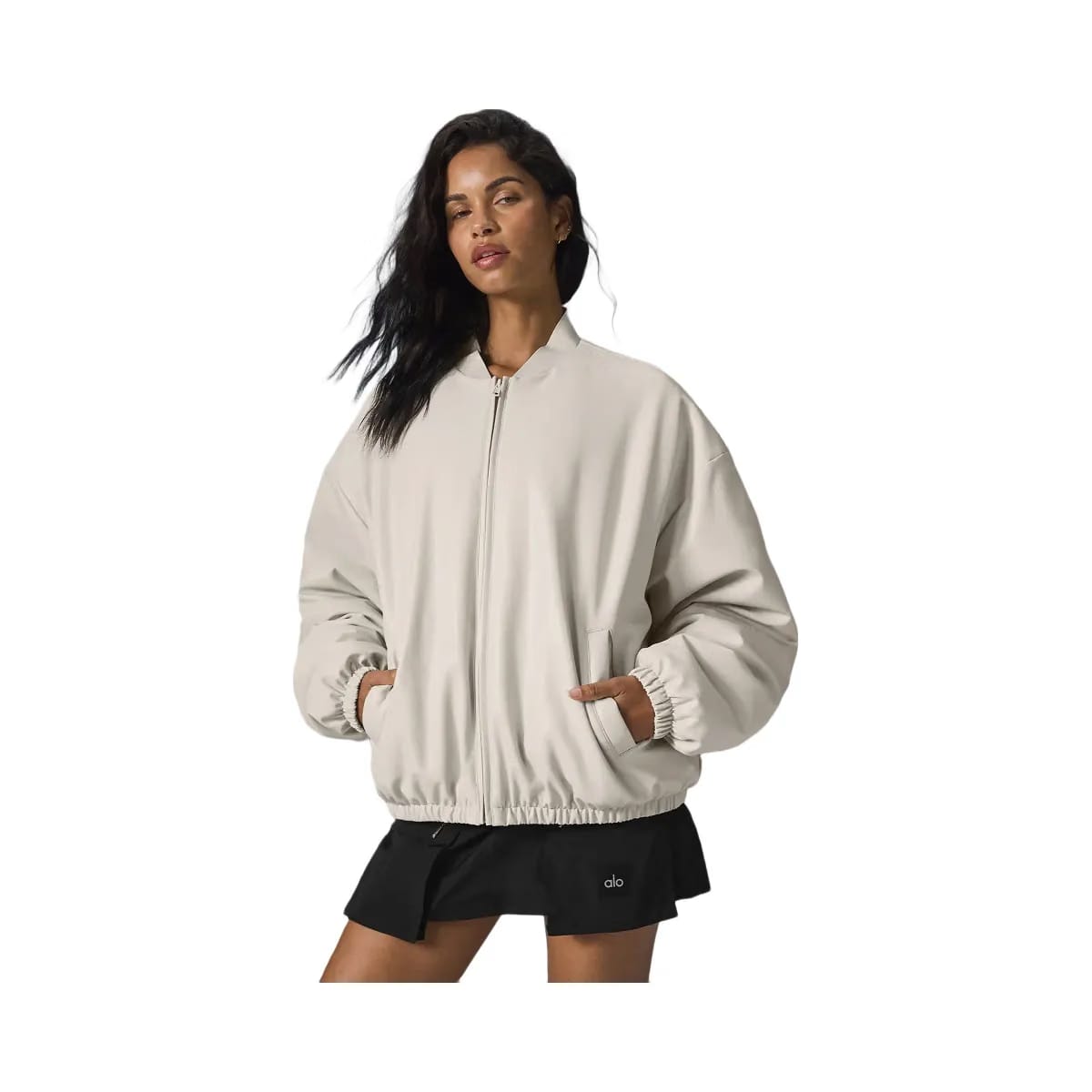 Alo Women's Faux Leather Premier Bomber - Bone