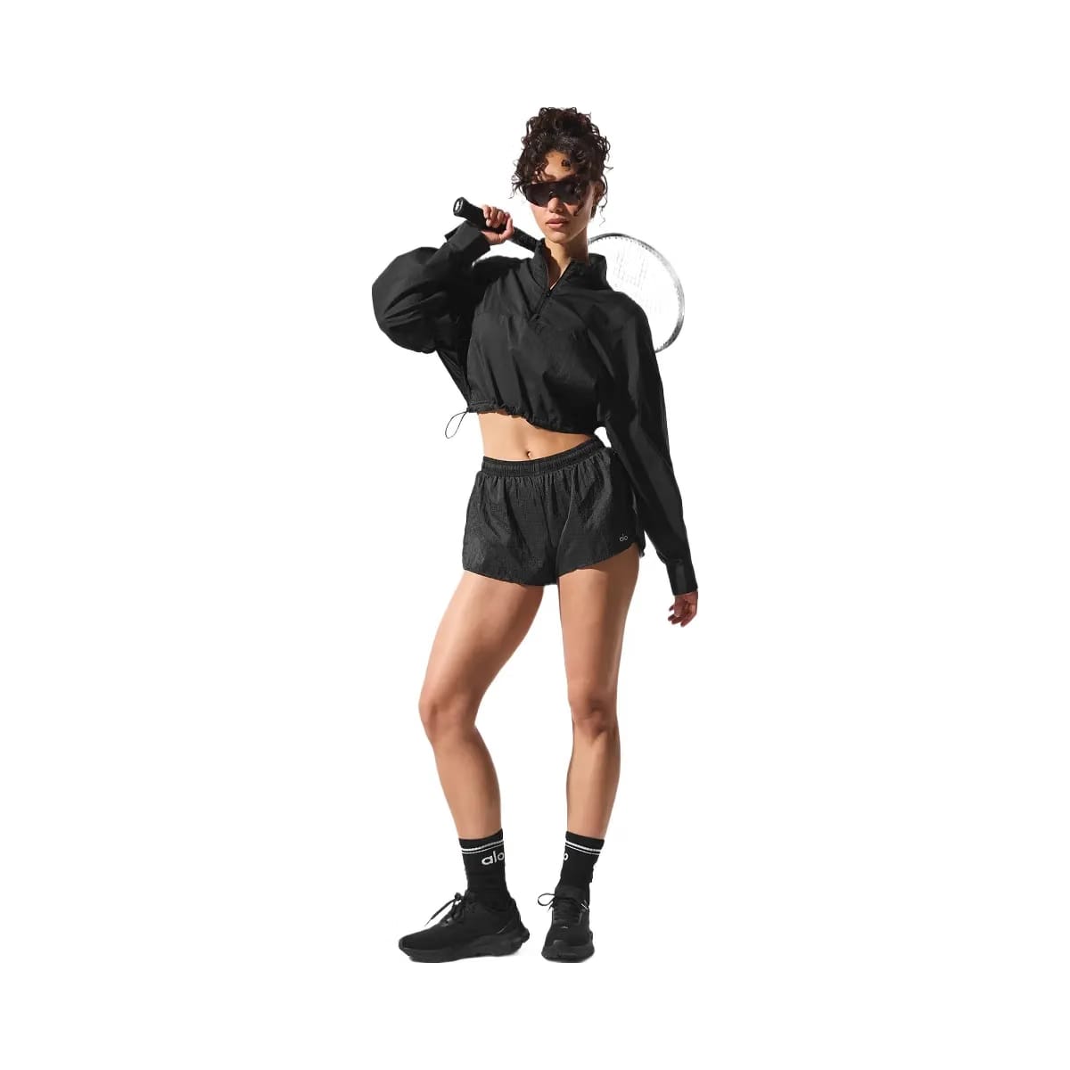 Alo Women's Cropped 1/4 Zip Aerial Pullover - Black