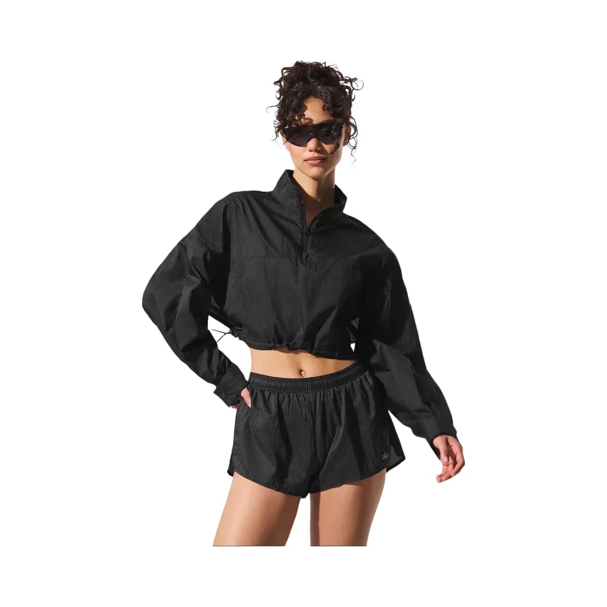 Alo Women's Cropped 1/4 Zip Aerial Pullover - Black