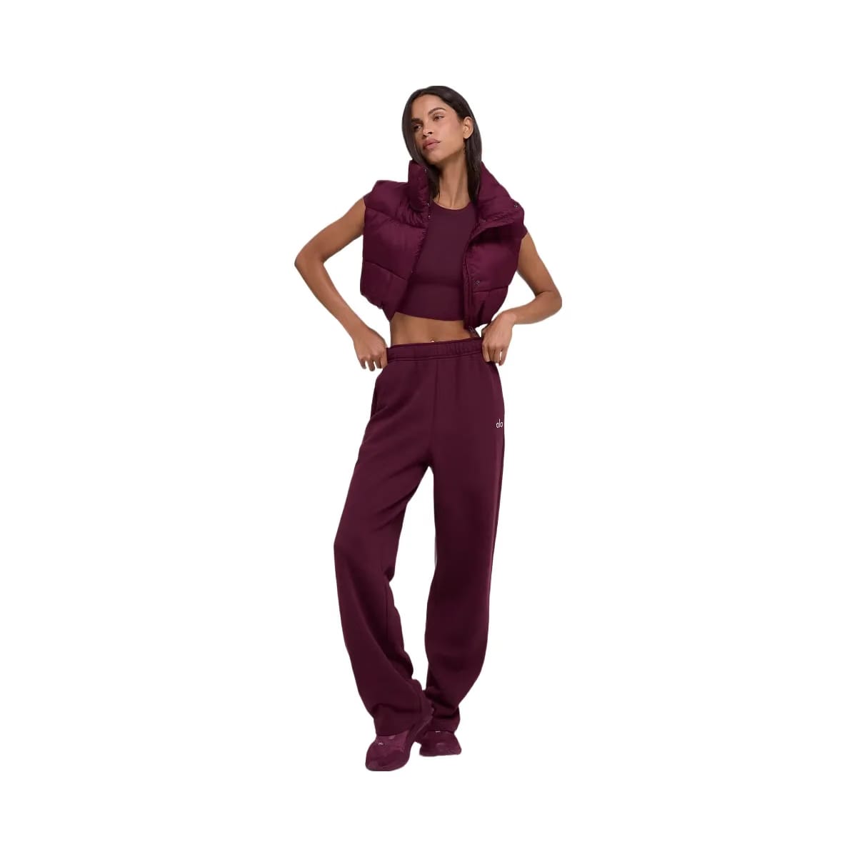 Alo Women's Cropped Gold Rush Puffer Vest - Burgundy