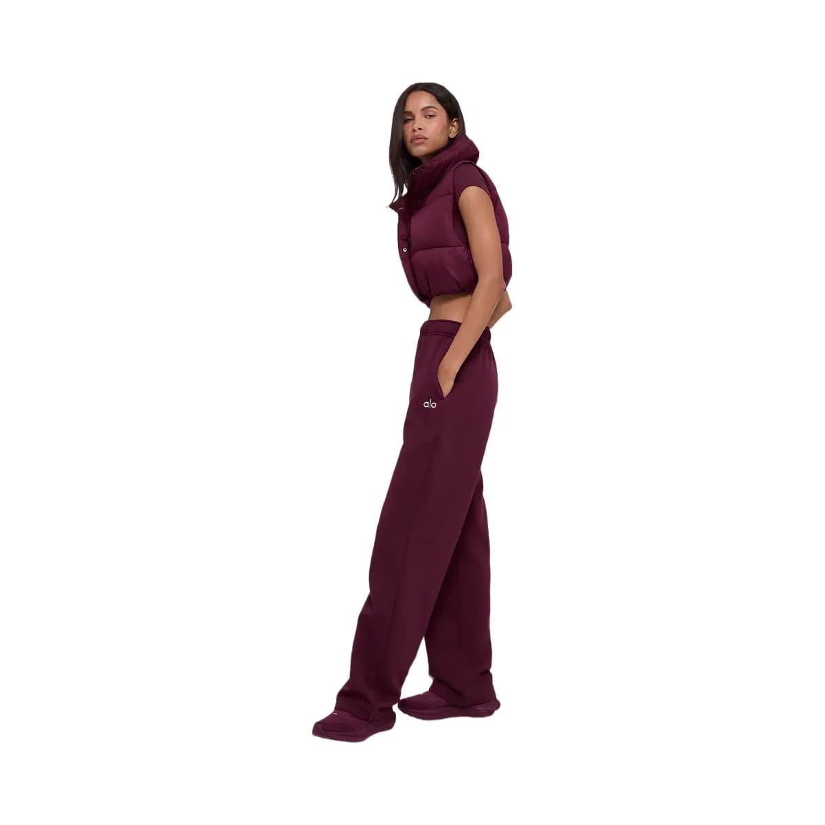 Alo Women's Cropped Gold Rush Puffer Vest - Burgundy