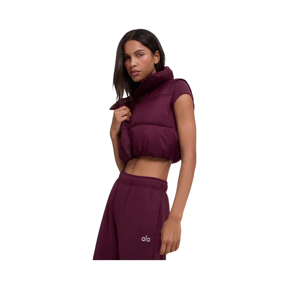 Alo Women's Cropped Gold Rush Puffer Vest - Burgundy