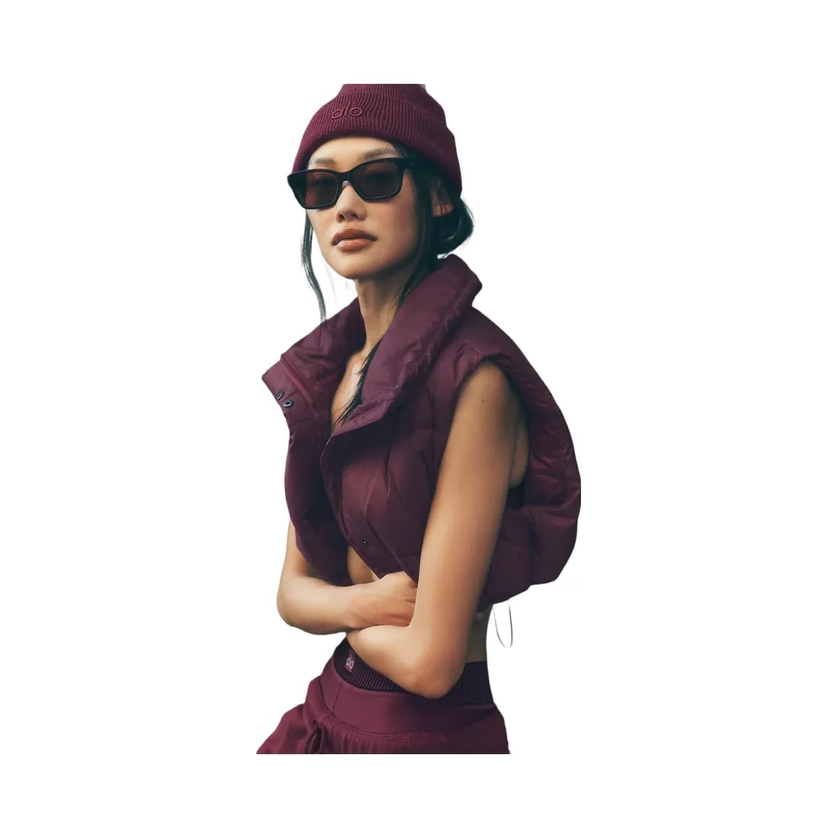 Alo Women's Cropped Gold Rush Puffer Vest - Burgundy