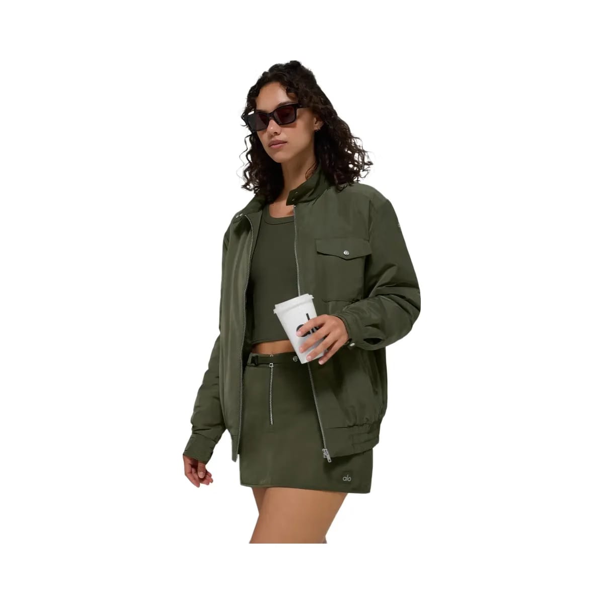 Alo Women's Work It Bomber - Green Olive