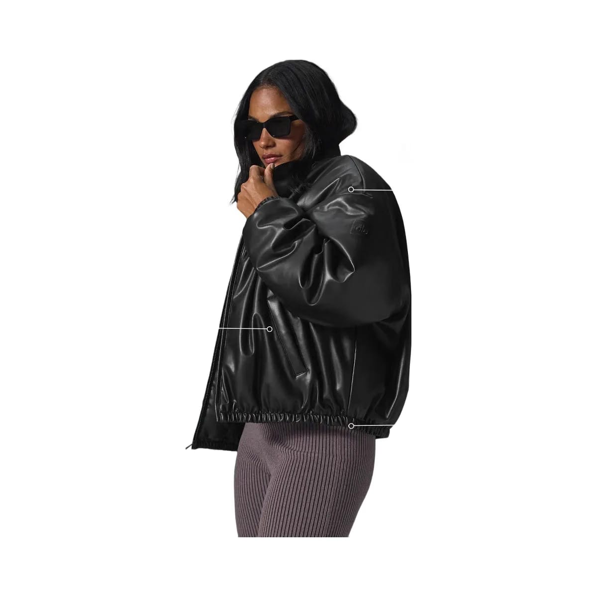 Alo Women's Faux Leather Premier Bomber - Black