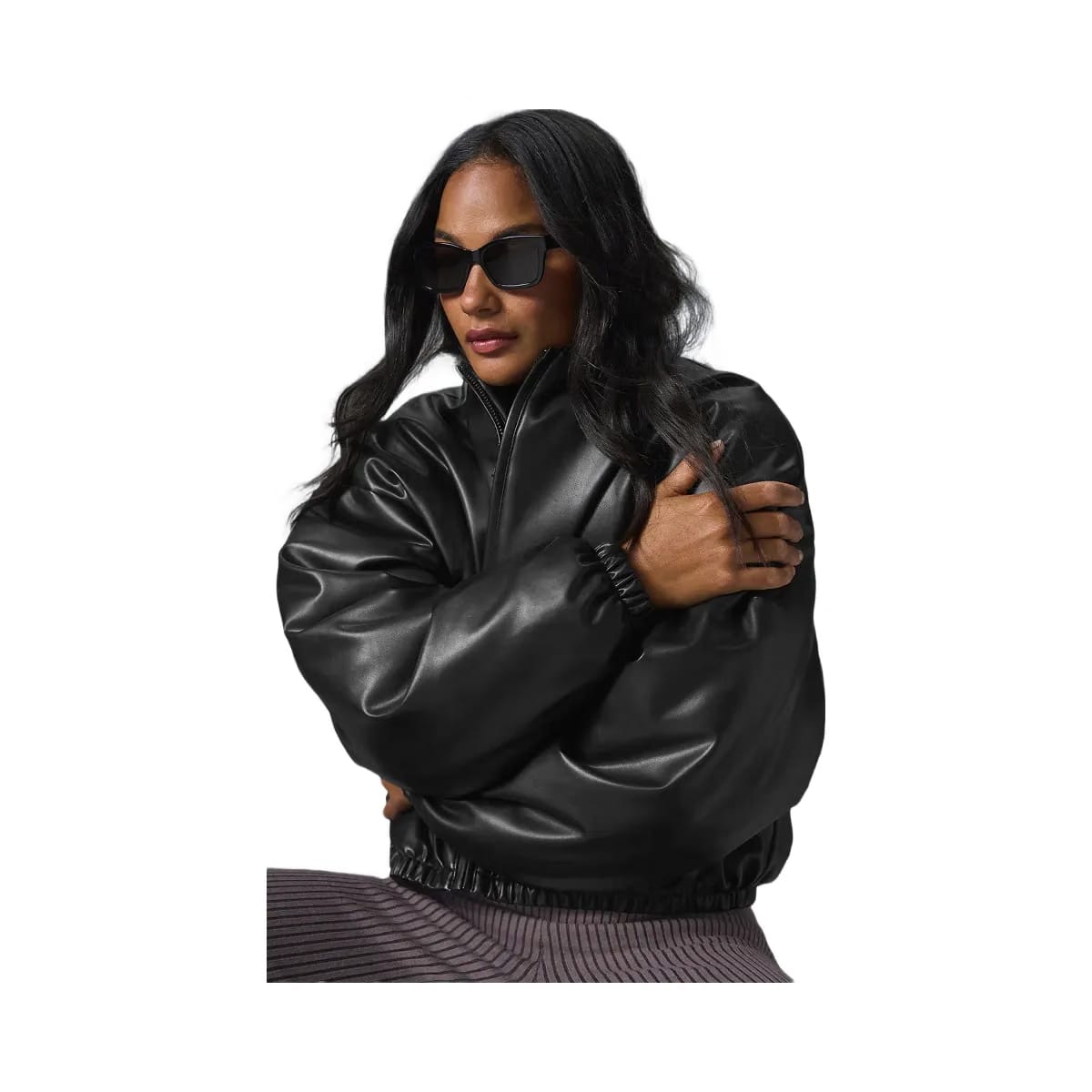 Alo Women's Faux Leather Premier Bomber - Black