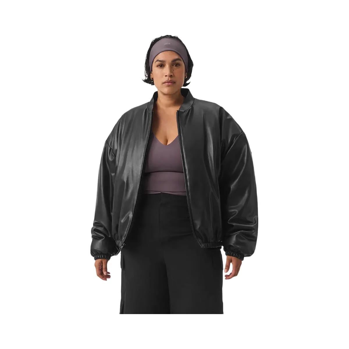 Alo Women's Faux Leather Premier Bomber - Black