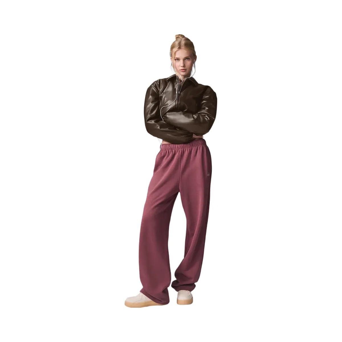 Alo Women's Faux Leather Cropped Premier Bomber - Espresso
