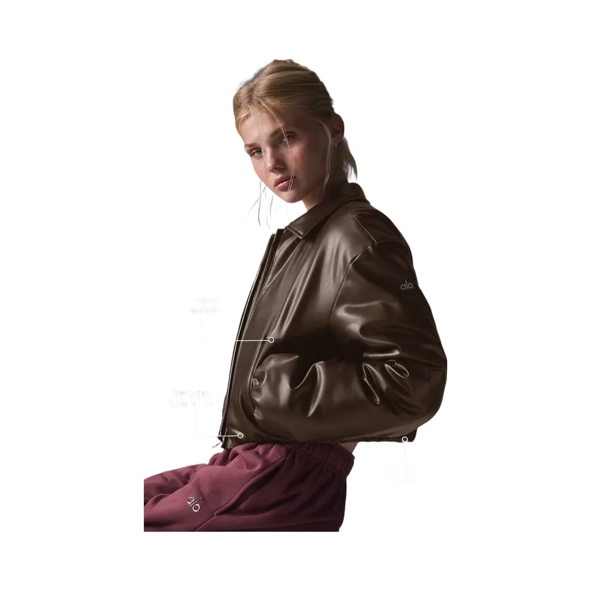 Alo Women's Faux Leather Cropped Premier Bomber - Espresso
