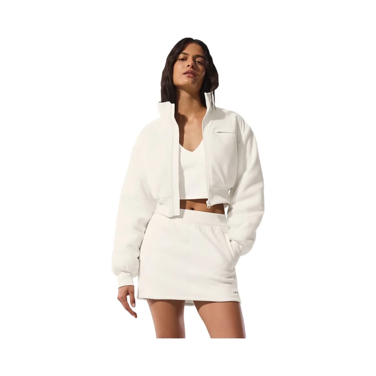 Alo Women's Polar Fleece Cropped Wintry Mix Jacket - Ivory