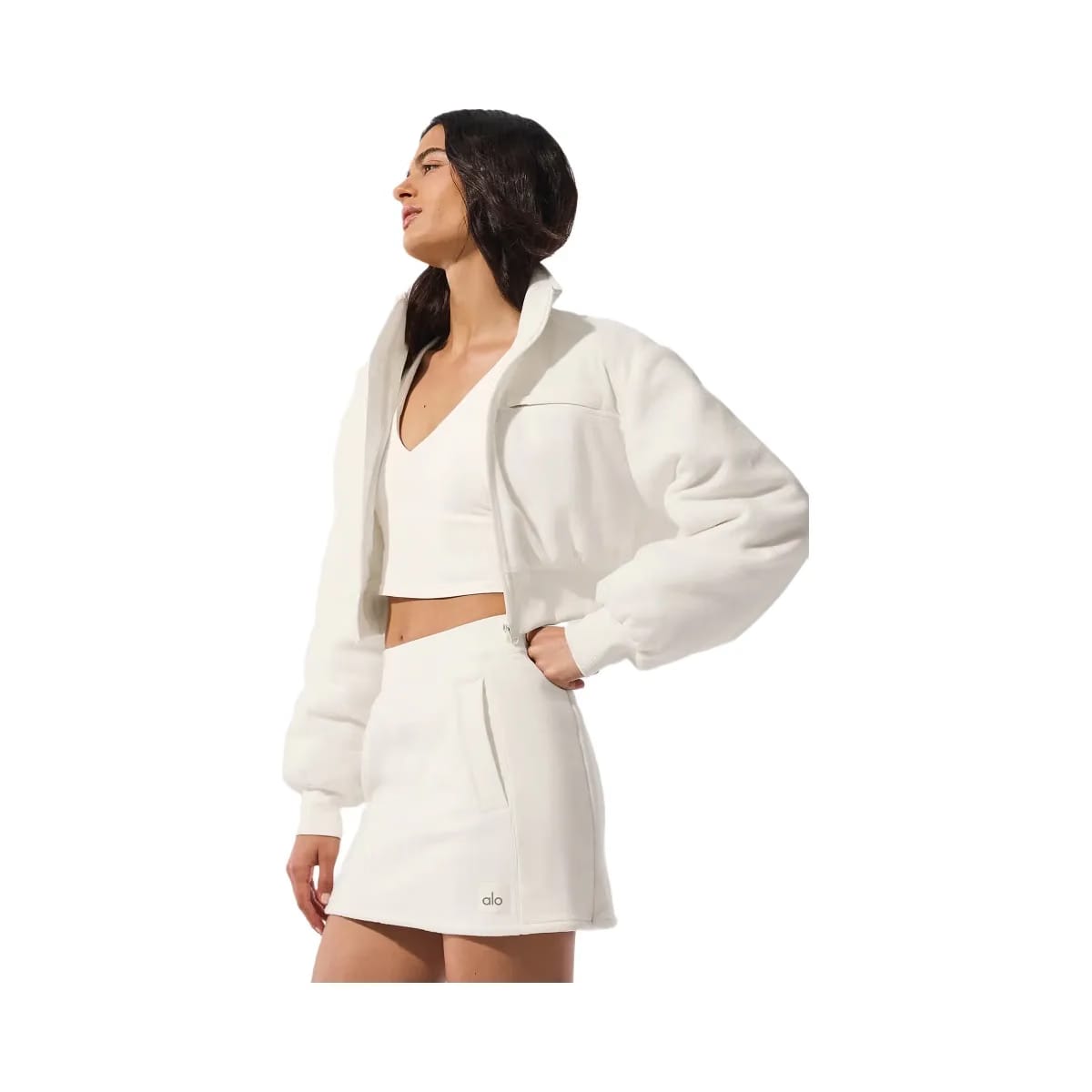 Alo Women's Polar Fleece Cropped Wintry Mix Jacket - Ivory