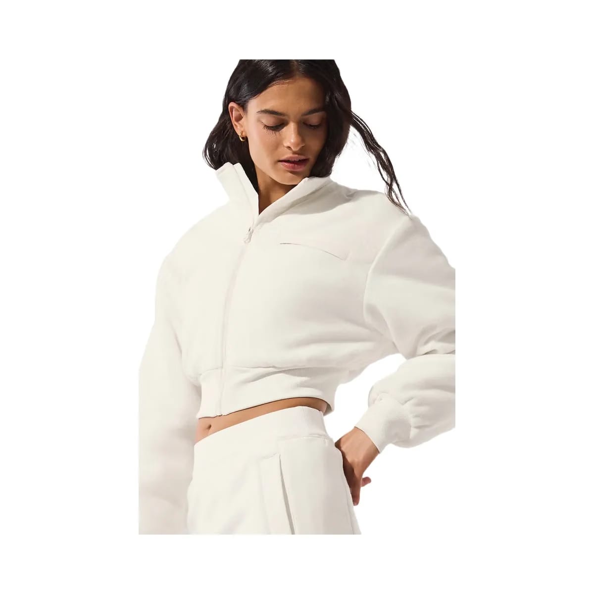 Alo Women's Polar Fleece Cropped Wintry Mix Jacket - Ivory