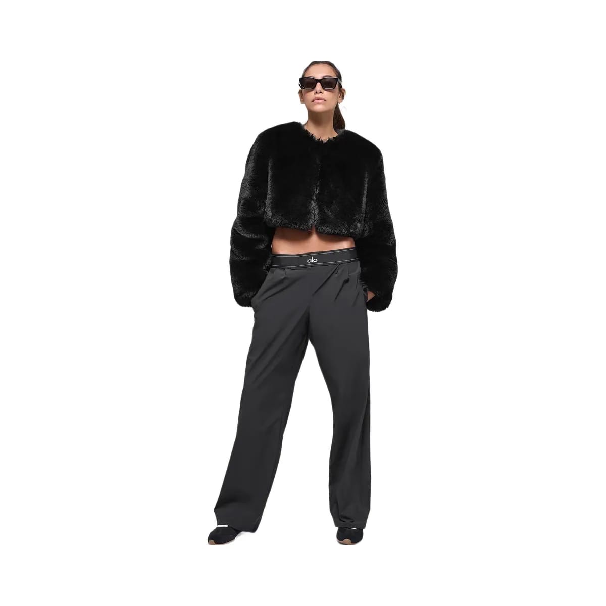 Alo Women's Faux Fur Chic Cropped Jacket - Black