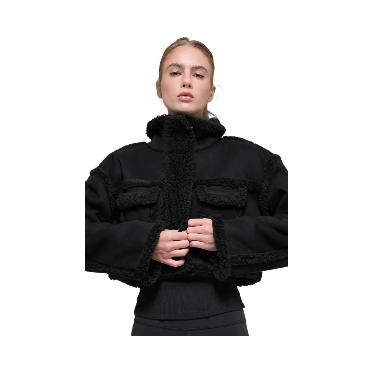 Alo Women's Faux Shearling Snowfall Cropped Jacket - Black