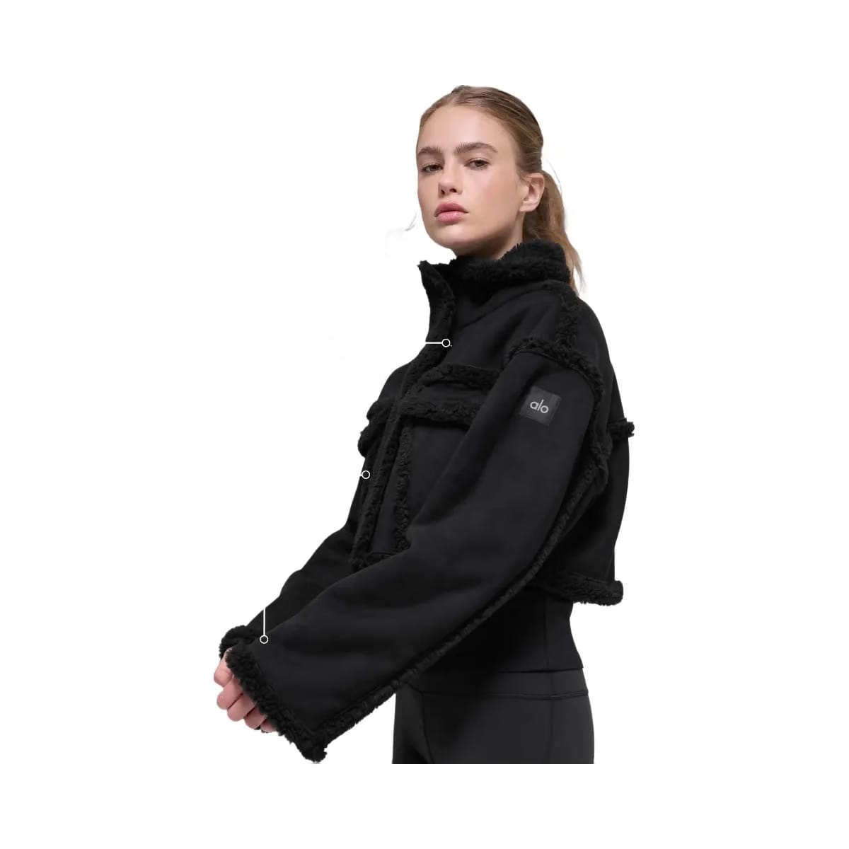 Alo Women's Faux Shearling Snowfall Cropped Jacket - Black