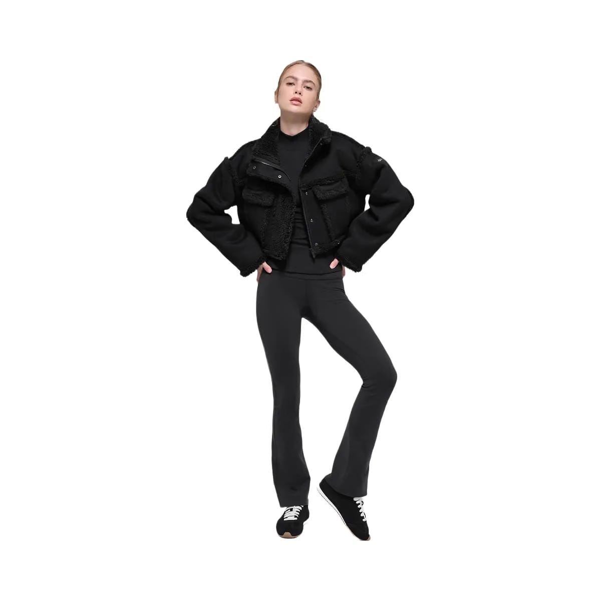 Alo Women's Faux Shearling Snowfall Cropped Jacket - Black