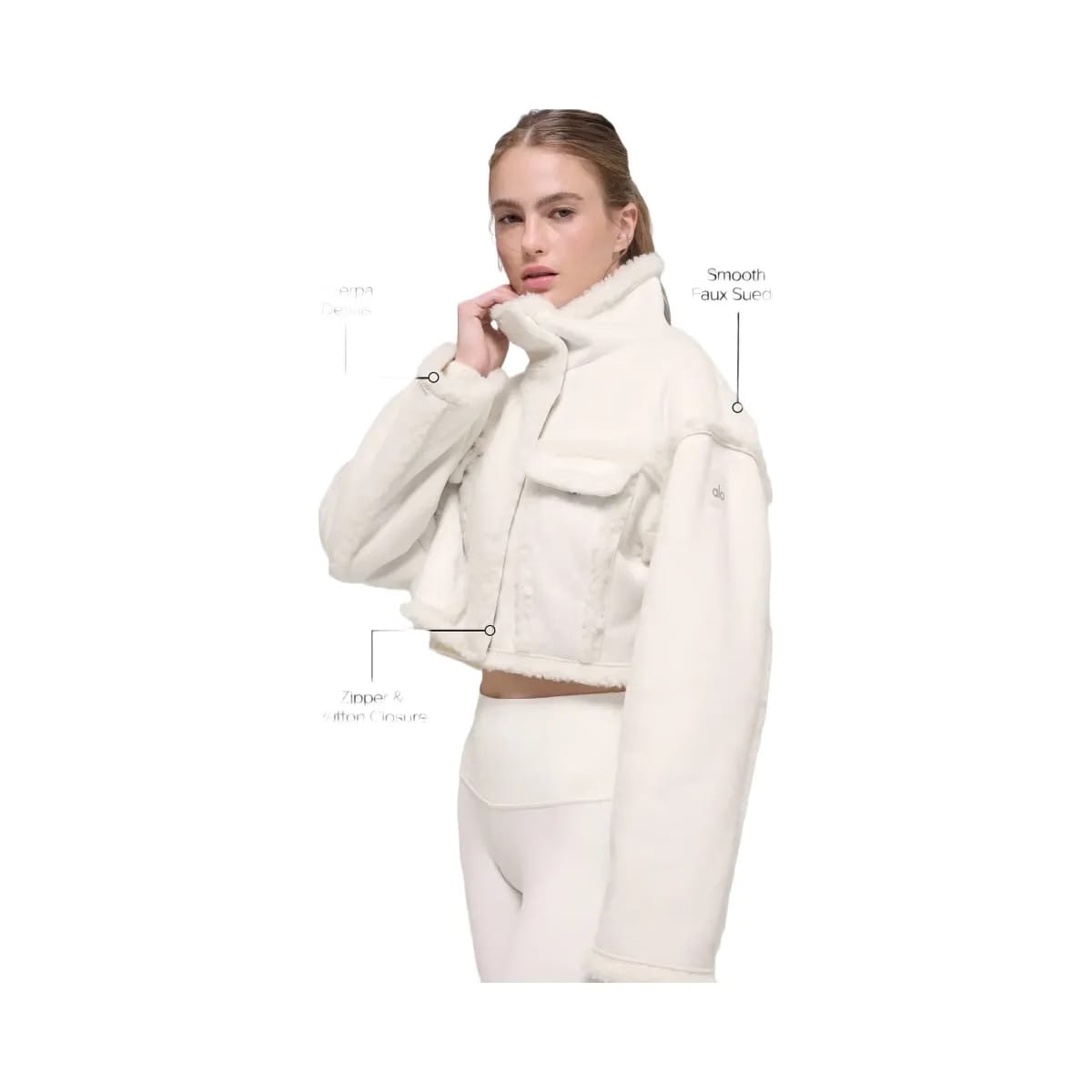 Alo Women's Faux Shearling Snowfall Cropped Jacket - Ivory