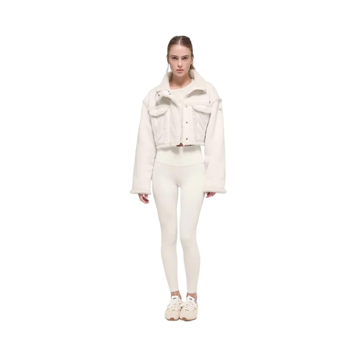 Alo Women's Faux Shearling Snowfall Cropped Jacket - Ivory