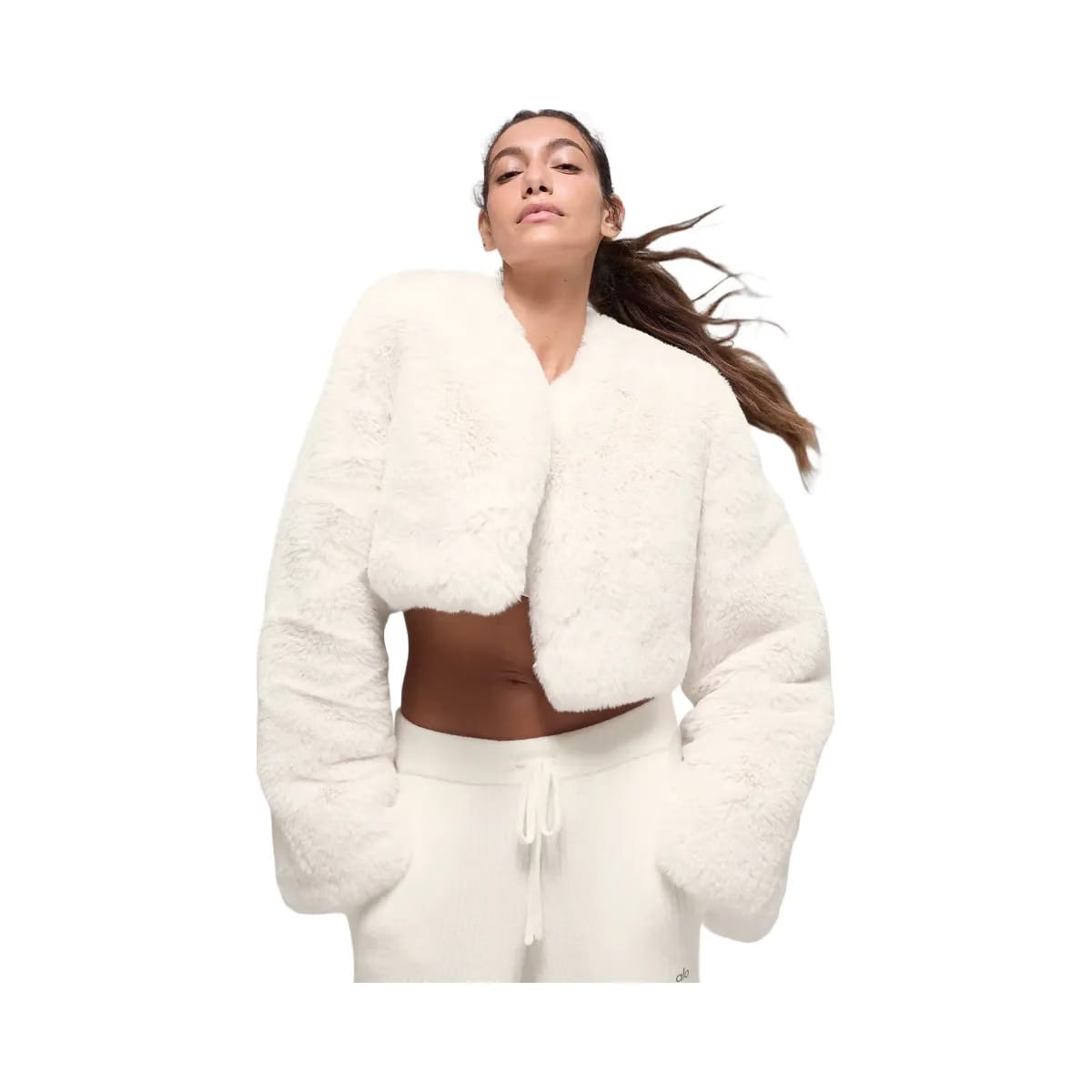 Alo Women's Faux Fur Chic Cropped Jacket - Ivory