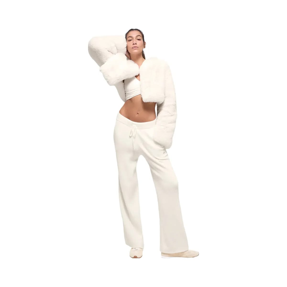 Alo Women's Faux Fur Chic Cropped Jacket - Ivory