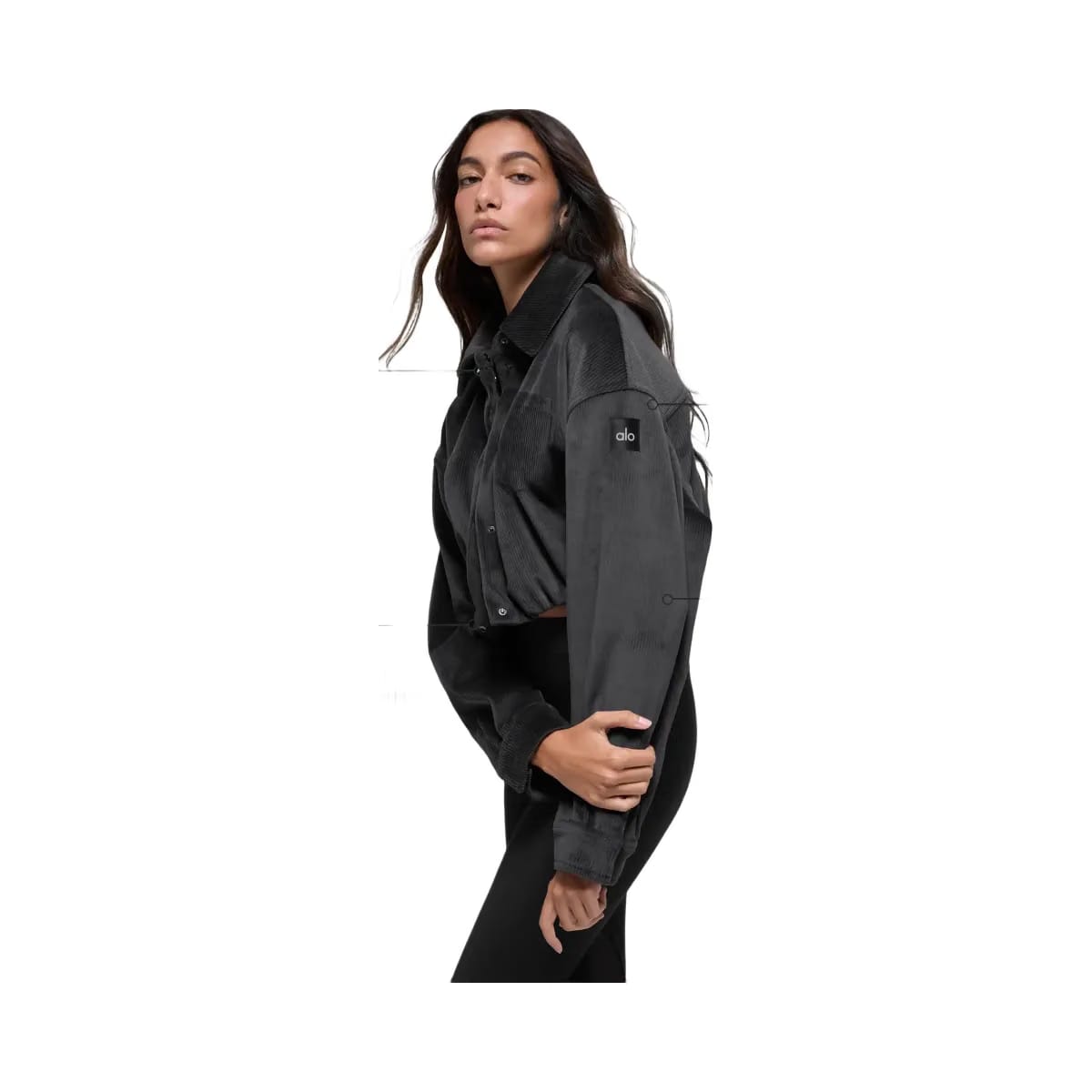 Alo Women's Ribbed Velour Cropped Mountain Side Jacket - Black