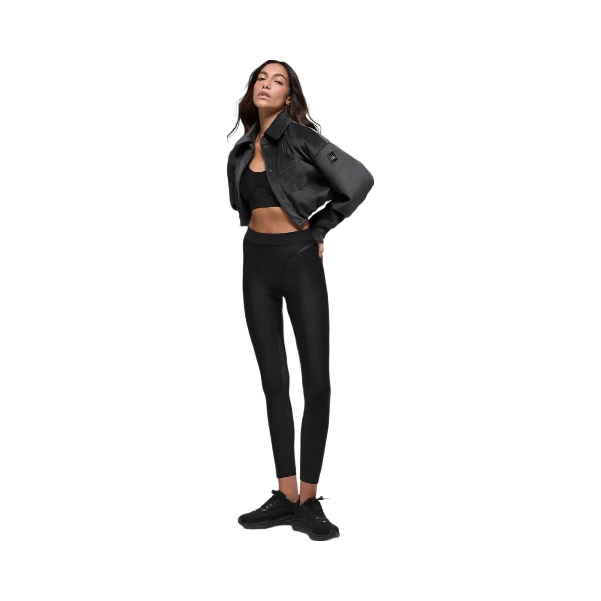 Alo Women's Ribbed Velour Cropped Mountain Side Jacket - Black