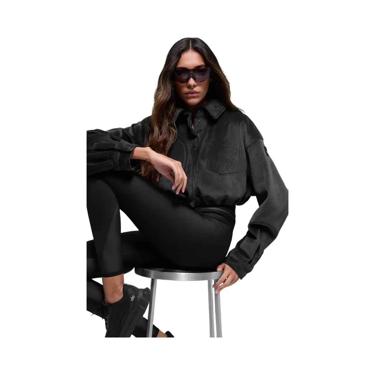 Alo Women's Ribbed Velour Cropped Mountain Side Jacket - Black