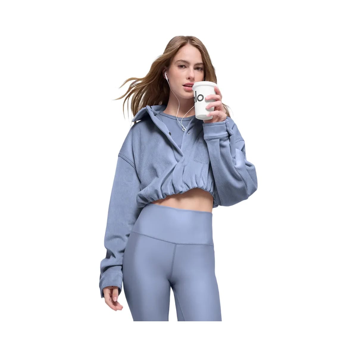 Alo Women's Ribbed Velour Cropped Mountain Side Jacket - Winter Frost