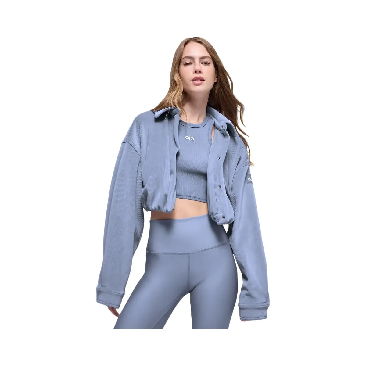 Alo Women's Ribbed Velour Cropped Mountain Side Jacket - Winter Frost