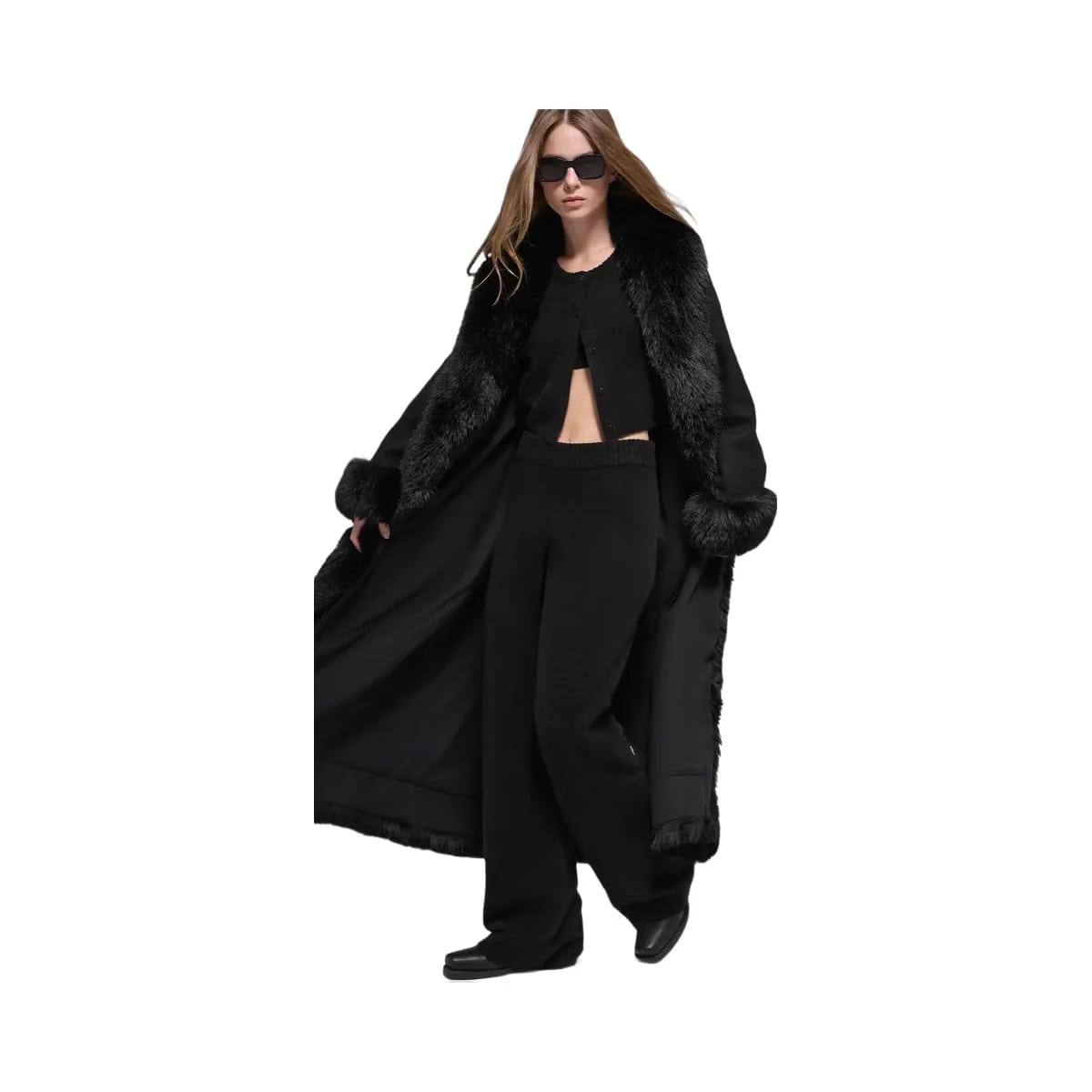 Alo Women's Faux Fur Trimmed Longline Coat - Black