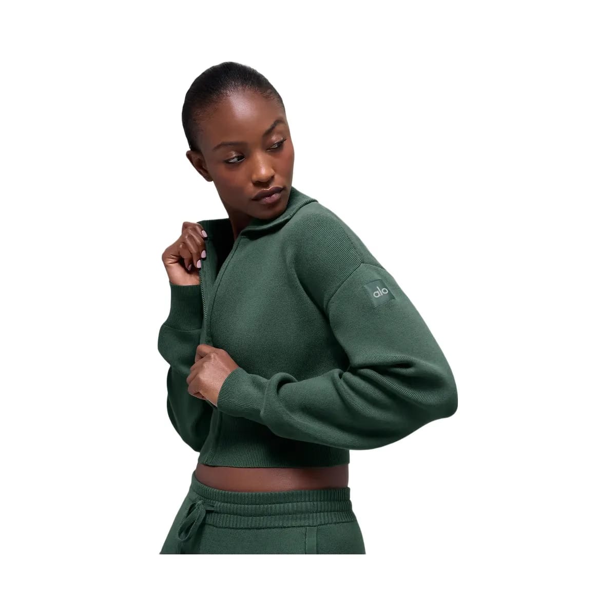 Alo Women's Scholar Knit Cropped Full Zip Jacket - Clover Green